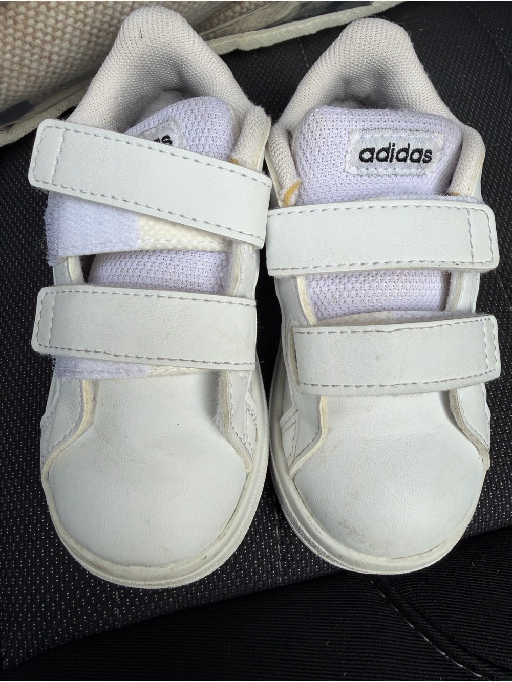 Adidas Toddler White Black Velcro Sneakers Classic 3 Stripe Shoes